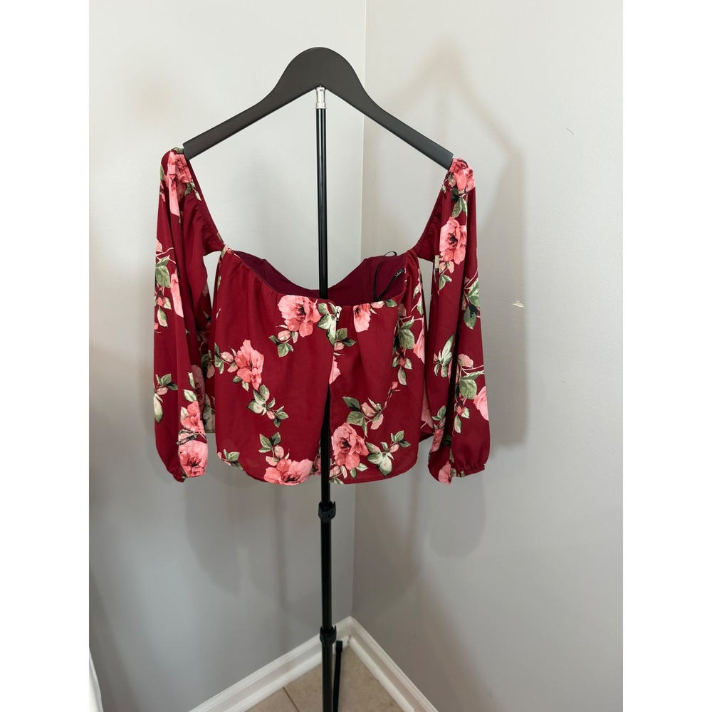 Lulus Floral Blouse Women S Red Off Shoulder Long Sleeve Boho Festival Romantic